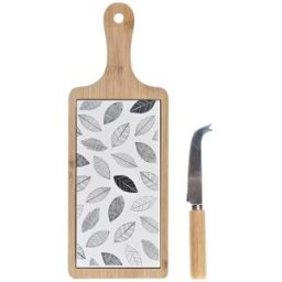Tilltuggsset DKD Home Decor Vit/Svart Bambu Stengods Blad Cottage 3 Delar 33 x 12 x 1 cm (3 piezas)