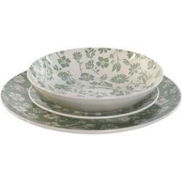 Servissats Home ESPRIT Vit Grön Porslin Blommig 27 x 27 x 2 cm 18 Delar