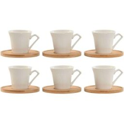 Set med 6 koppar och fat Home ESPRIT Vit Bambu Porslin 90 ml