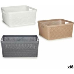 Multifunktionell korg Kipit Vit Beige Grå Plast 10 L (18 antal)