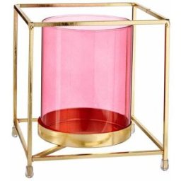 Ljusstakar Gift Decor Rosa Gyllene Metall Glas 14 x 15,5 x 14 cm Fyrkantig