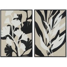 Kanvas Home ESPRIT Vit Svart Beige Löv av en växt Urban 63 x 4,3 x 93 cm (2 antal)
