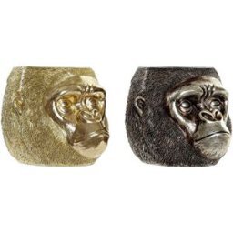 Prydnadsfigur DKD Home Decor 20 x 24,5 x 18,5 cm Silvrig Gyllene Kolonial Gorilla (2 antal)