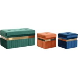 Sittpall DKD Home Decor Blå Grön Orange Gyllene Trä MDF 93 x 47 x 45 cm (3 antal)