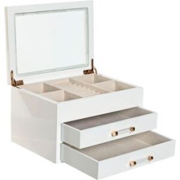 Smyckeskrin Home ESPRIT Vit Kräm Trä Glas Trä MDF 23 x 18 x 14 cm
