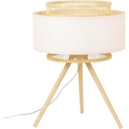 Bordslampa DKD Home Decor Brun Polyester Vit Bambu (36 x 36 x 48 cm)