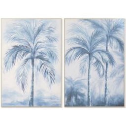 Kanvas Home ESPRIT Blå Vit Palmer Tropiskt 82,5 x 3,5 x 122,5 cm (2 antal)