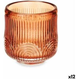 Ljusstakar Gift Decor Orange Takpanna Glas 7,5 x 7,8 x 7,5 cm Ränder (12 antal)