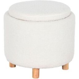 Sittpall Home ESPRIT Vit Polyester Gummiträ Trä MDF 48 x 48 x 43 cm