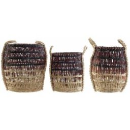 Korg - set DKD Home Decor Naturell Lila Sjögräs (3 Delar)