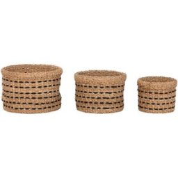 Dekorativ korg Home ESPRIT Svart Naturell Jute Sjögräs (3 Delar)