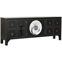 TV-möbler DKD Home Decor Svart Orientalisk Vit Gyllene Vit/Svart Metall Gran Trä MDF 130 x 26 x 51 cm