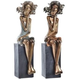 Prydnadsfigur DKD Home Decor 9 x 10 x 35 cm Kvinna Röd Gyllene Turkos (2 antal)