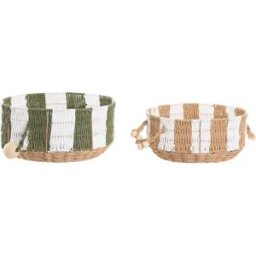 Korg - set Home ESPRIT Grön Kräm Tropiskt 35 X 35 X 16 CM (2 Delar)