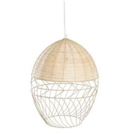 Taklampa DKD Home Decor Metall Vit Ljusbrun Rattan 50 W (30 x 30 x 38 cm)