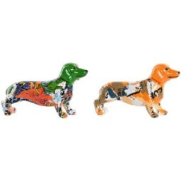 Prydnadsfigur Home ESPRIT Gul Grön Multicolour Hund 20 X 6 X 11,5 CM (2 antal)