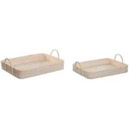 Uppsättning med Brickor Home ESPRIT Vit Naturell Bambu Rattan 45 x 35 x 13 cm