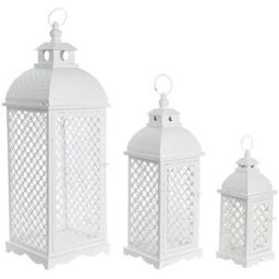 Lyktsats DKD Home Decor Vit Metall Glas Arab Antikbehandlad 24 x 24 x 74 cm (3 Delar)