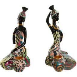Prydnadsfigur Home ESPRIT Multicolour Afrikanska 9 x 7 x 16,5 cm (2 antal)