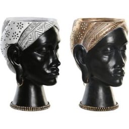 Prydnadsfigur DKD Home Decor Silvrig Gyllene Brun Harts Kolonial Afrikanska (19,5 x 11 x 39,5 cm) (2 antal)