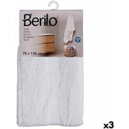Badhandduk Berilo Vit 80 % bomull 20 % Polyester 70 x 130 cm 35 x 4 x 20 cm 70 x 130 x 0,2 cm (3 antal)