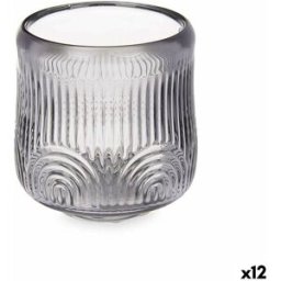 Ljusstakar Gift Decor Grå Glas 9 x 9,5 x 9 cm Ränder (12 antal)
