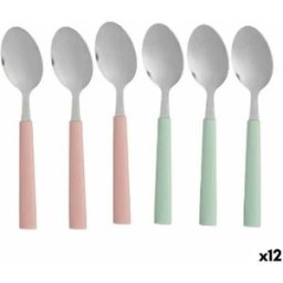 Dessertskedssats Kinvara Grön Rosa Silvrig Rostfritt stål Plast 15,7 cm 9 x 24 x 3 cm Efterrätt (12 antal)