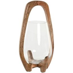 Ljusstakar Home ESPRIT Naturell Glas Mangoträ 18 x 18 x 33 cm