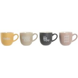 Set med 4 muggar Home ESPRIT Gul Beige Grå Rosa Porslin 410 ml 13 x 9 x 9,4 cm