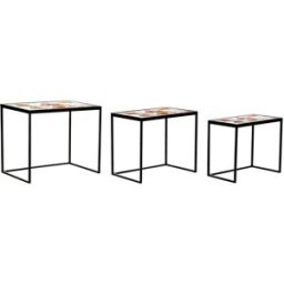 3-bordsset DKD Home Decor Gul Svart Rosa Gyllene 60 x 40 x 50 cm