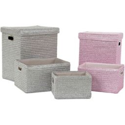 Multifunktionell korg DKD Home Decor Rosa Silvrig polypropen 44 x 36 x 50 cm 4 Kg 5 Delar