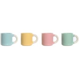 Set med kaffekoppar Home ESPRIT Gul Blå Grön Rosa Porslin 110 ml 4 Delar