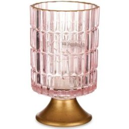 LED-lykta Gift Decor Rosa Gyllene Glas Ränder 10,7 x 18 x 10,7 cm