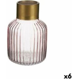 Vas Gift Decor Rosa Gyllene Glas Ränder 12 x 18 x 12 cm (6 antal)