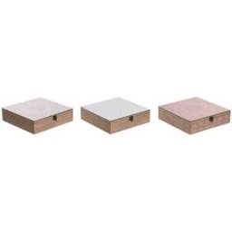 Låda för örtte DKD Home Decor Glas Rosa Metall Vit 24 x 24 x 7 cm 3 Delar Trä MDF