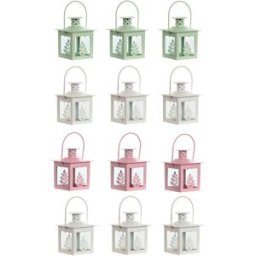 Lyktsats Home ESPRIT Vit Grön Rosa Glas Järn Shabby Chic 7 x 7 x 10 cm (3 Delar) (4 antal)