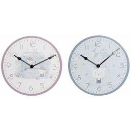 Väggklocka DKD Home Decor Blå Multicolour Rosa Trä Metall Plast Trä MDF Barn Fågel 24 x 3 x 24 cm (2 antal)