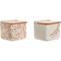 Saltkar med lock Home ESPRIT Vit Rosa Lila Bambu 750 ml 14 x 12,5 x 12 cm (2 antal)