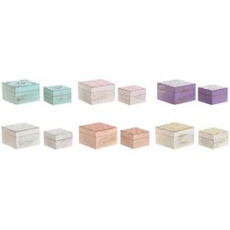 Smyckeskrin Home ESPRIT Multicolour Rosa Lila Mangoträ 10 X 10 X 6,6 cm (2 Delar) (6 antal)