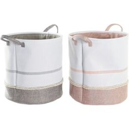 Tvättkorg DKD Home Decor Grå Rosa Polyester (39 x 39 x 41 cm) (2 antal)