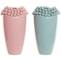 Vas DKD Home Decor Rosa Turkos Stengods Medelhavs (2 pcs) (19 x 19 x 33 cm)