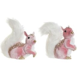 Julgranskula DKD Home Decor Vit Rosa Ekorre 20 x 11 x 22 cm (2 antal)