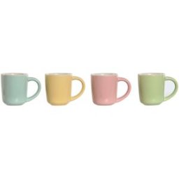 Set med kaffekoppar Home ESPRIT Gul Blå Grön Rosa Porslin 90 ml 4 Delar