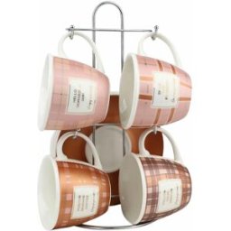 Set med kaffekoppar DKD Home Decor Vit Brun Rosa Metall Porslin 210 ml