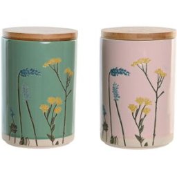 Burk DKD Home Decor 11,5 x 11,5 x 17,5 cm Blommig Rosa Grön Bambu Stengods Shabby Chic (2 antal)