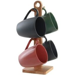 Set med 4 muggar DKD Home Decor Grön Rosa Mörkgrå Stengods 300 ml 19 x 13 x 31 cm