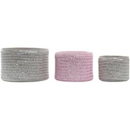 Multifunktionell korg DKD Home Decor Grå Rosa polypropen 27 x 27 x 17 cm 4 Kg 3 Delar (3 antal)