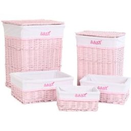 Tvättkorg DKD Home Decor Rosa vide Barn 44 x 34 x 56 cm 5 Delar