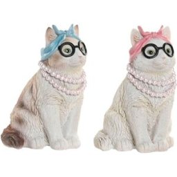 Prydnadsfigur Home ESPRIT Blå Vit Rosa Katt 13,5 X 13 X 19,5 CM (2 antal)