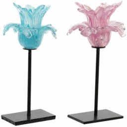 Ljusstakar DKD Home Decor Blå Rosa Metall Glas 12 x 12 x 24 cm (2 antal)